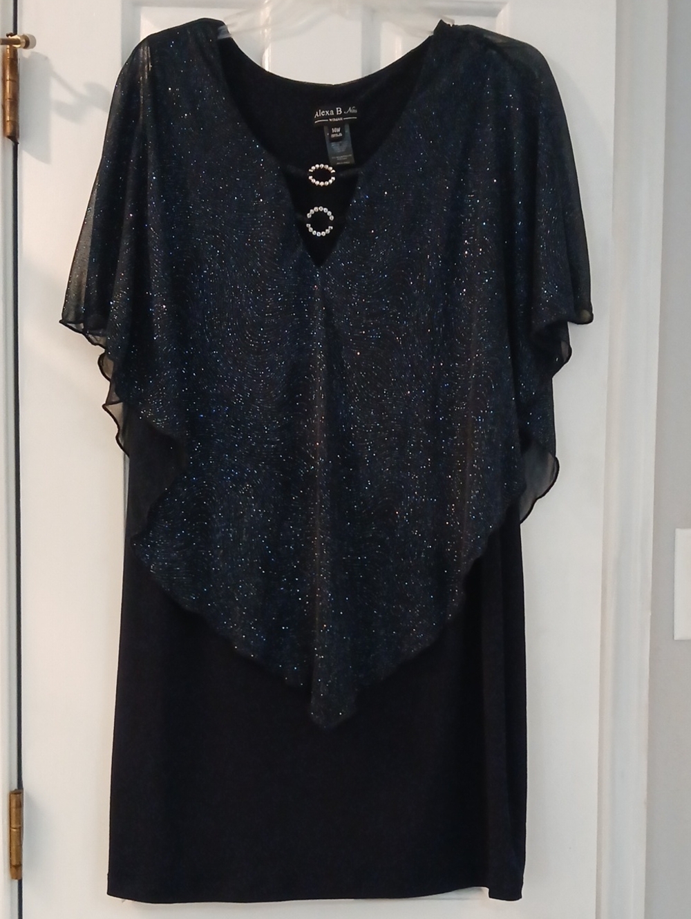 Alexia B. Navy Shimmer Midi Dress with Rhinestone Rings